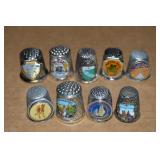 (9) Vintage Metal Travel Souvenir Thimbles