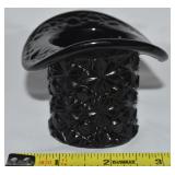 Vtg Fenton Black Glass Daisy & Button Top Hat