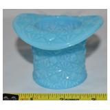 Vtg Fenton Blue Milk Glass Daisy & Button Top Hat