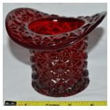 Vtg Fenton Ruby Red Glass Daisy & Button Top Hat