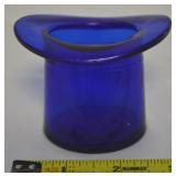 Vtg Cobalt Blue Glass Hat Toothpick Holder 3.25w