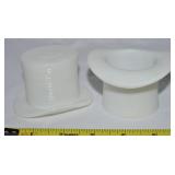 (2) Vtg Milk Glass Ribbed Top Hat Toothpicks