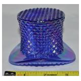 Vtg Cobalt Blue Carnival Slag Art Glass Top Hat