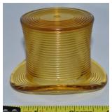 Vtg McKee Amber Ribbed Art Glass Top Hat