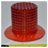 Vtg Amberina Art Glass Waffle Pattern Top Hat