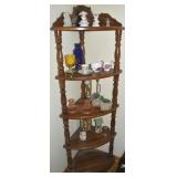 5 Tier Wooden Corner Curio Shelf w/ Contents