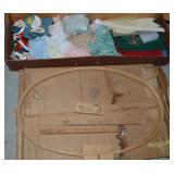 Embroidery Hoop + Linens Lot