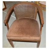 Vtg Brown Upholstered Seat Cane Back Armchair