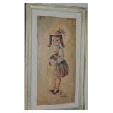 Vtg Framed M Medeiros Litho on Board Girl Art