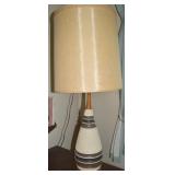 MCM Plastered Ceramic Table Lamp w/ Wood Accents