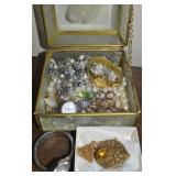 Vintage Hinged Keepsake Box w/ Costume Jewelry,