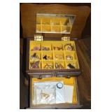 Vintage Small Wooden Jewelry Box w/ Costume