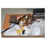 Box Lot w/ Stemware, Metal Ash Scoop, Playing