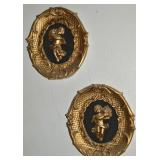 Pair Vtg Gilt Ceramic Wall Hanging Cherubs 7.5L