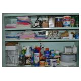 Cabinet Contents Lot: Towels, Painting Supplies +