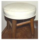 Vintage Small Wood Legged Upholstered Top Stool