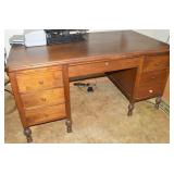 Vintage Large Solid Wood 7 Drawer Desk 60w x