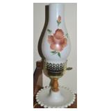 Vtg Milk Glass w/ Handpainted Hurricane Bedside