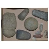 Collection of Stone Native American Tools + Arrow
