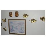 Vintage Wall Art Decor Pieces w/ Owls, Butterflies