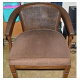 Vtg Upholstered Seat Wicker Back Arm Chair