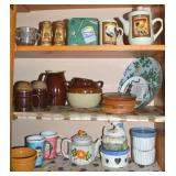 Kitchen Cupboard Contents Lot: Stoneware, Tin