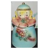 Vtg American Bisque Blonde Girl Lidded Cookie Jar