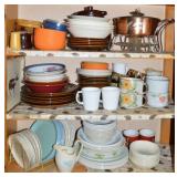 Kitchen Cabinet Contents Lot: Corelle, Stoneware+