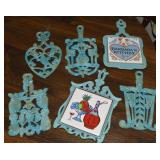 (6) Vintage Painted Blue Metal Trivets Collection