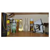 Closet Shelf Contents Lot: Lamp Oil, Flashlight +