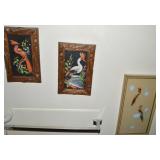 (3) Framed Feather/Paint Art Tropical/Water Birds