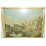 Vintage Framed Country Cottage Scene Litho Wall