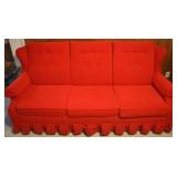 Vintage Bright Red Upholstered Hideabed Sofa Couch