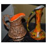 (2) Vtg Handpainted Ceramic Pcs w/ Lava Glaze