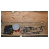 Wooden Crate w/ Battery Charger & Hand Tools