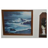 Vtg Framed Wall Art & Precious Moments Figure &
