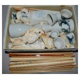 Vintage Porcelain Sake Pieces + Chopsticks Lot -