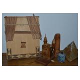 Home Decor Lot: Art Pottery, Harp +