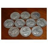(10) 90% Silver US Washington Quarters