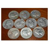 (10) 90% Silver US Washington Quarters