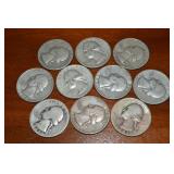 (10) 90% Silver US Washington Quarters