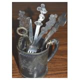 Antique Silverplate Child's Cup w/ Disney Flatware