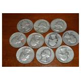 (10) 90% Silver US Washington Quarters