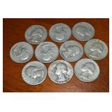 (10) 90% Silver US Washington Quarters