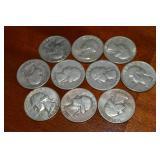(10) 90% Silver US Washington Quarters