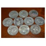 (10) 90% Silver US Washington Quarters