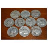 (10) 90% Silver US Washington Quarters
