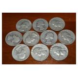 (10) 90% Silver US Washington Quarters