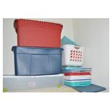 Collection of Empty Lidded Totes + Xtra Lids