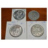(4) 90% Silver US Walking Liberty Half Dollars